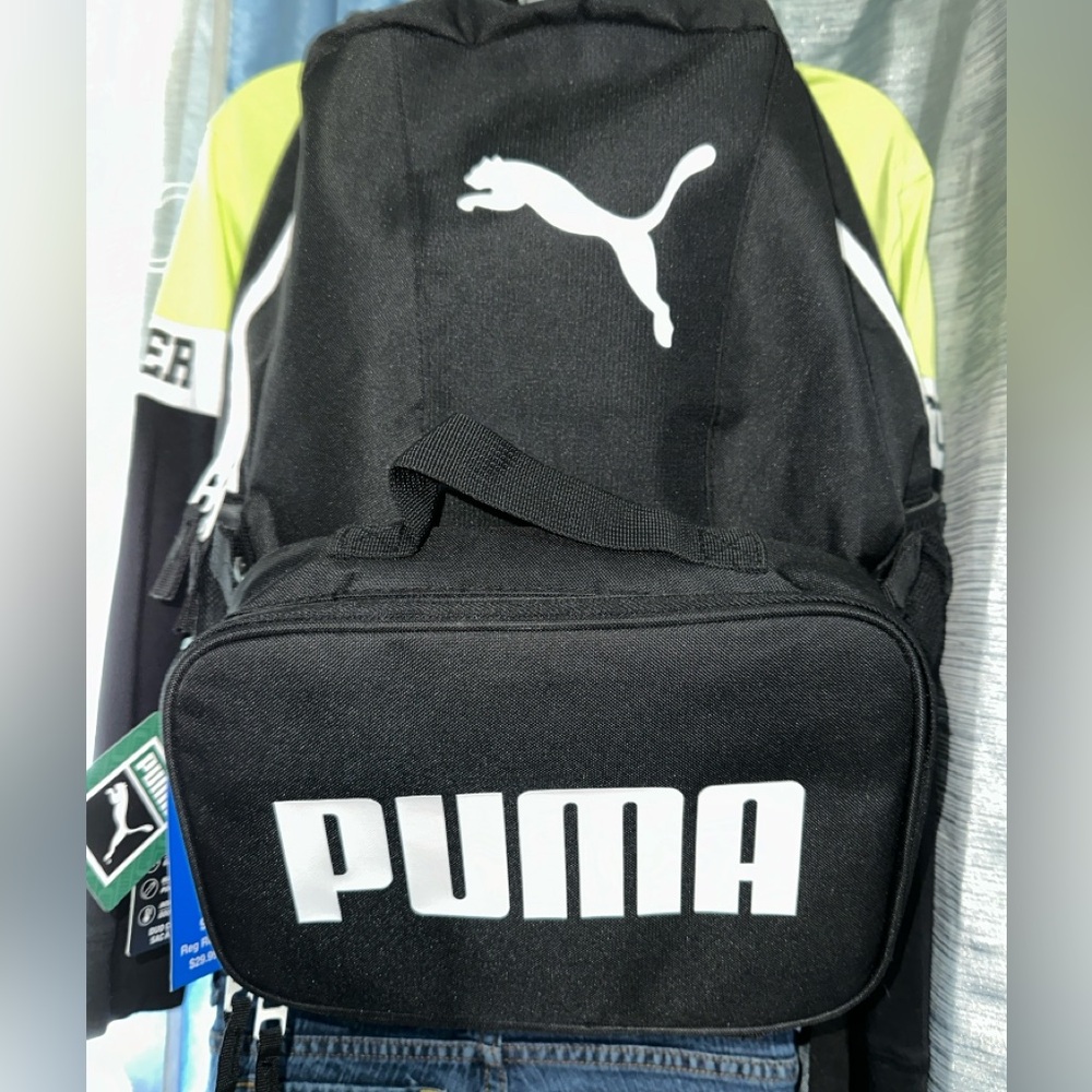 PUMA Backpack w/ Detachable Front Logo Pouch ~ Black w/ White Logo Design